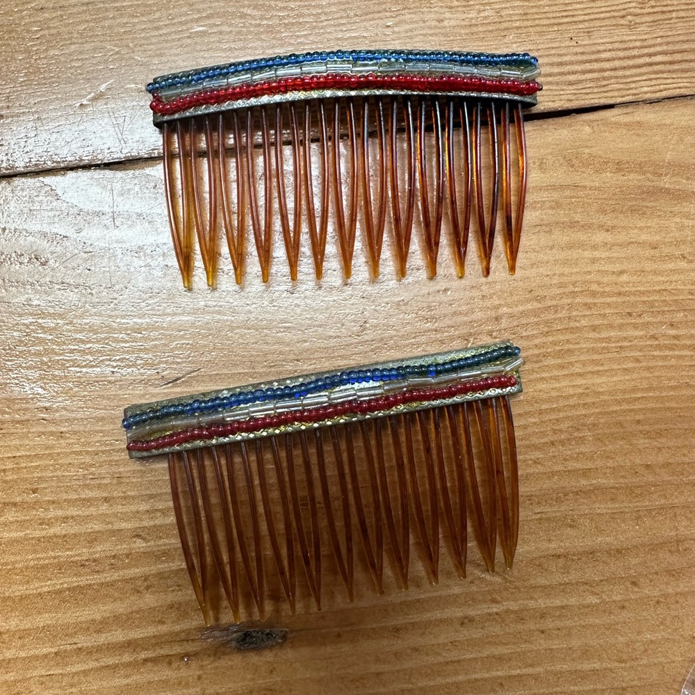 Native American Beaded Hair Comb Set - Multicolor